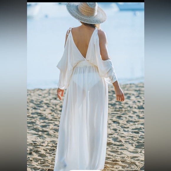 Cold Shoulder Maxi Beach Cover Up Dress Extra Large White EUC LIKE NEW - Picture 9 of 15